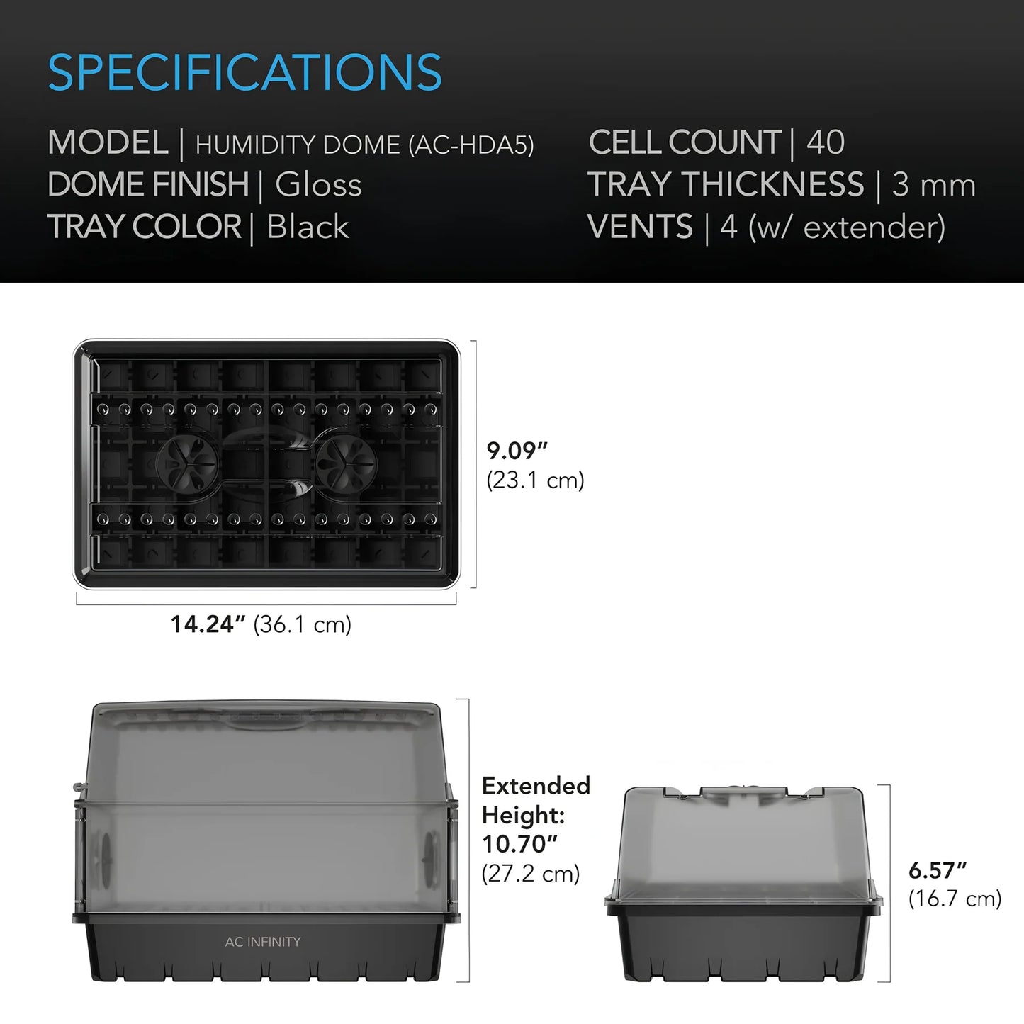 Humidity Dome, Propagation Kit With Height Extension, 5X8 Cell Tray
