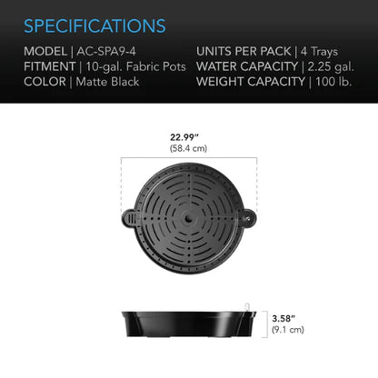 Self-Watering Fabric Pot Base Xl, 4-Pack