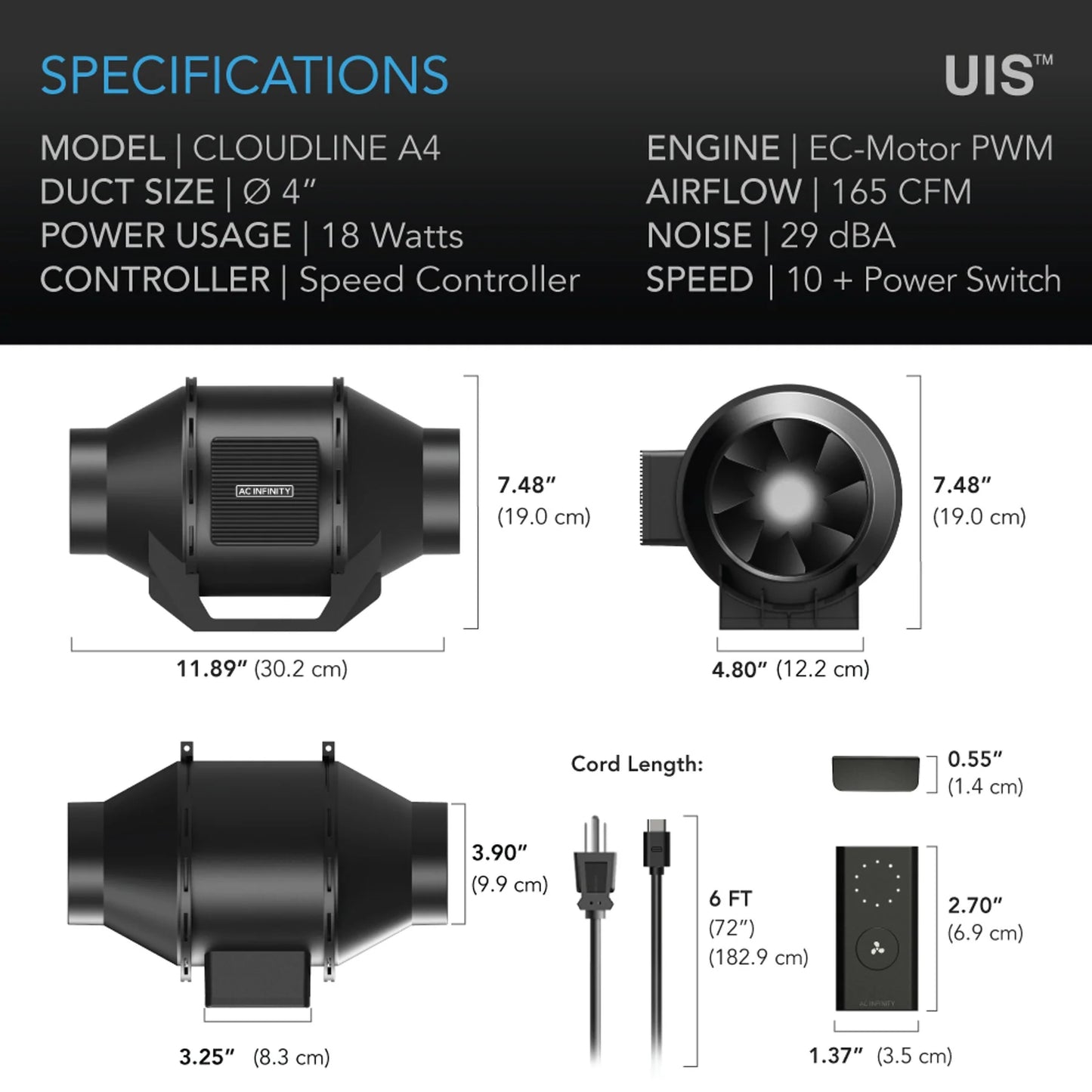 AC Infinity Cloudline Lite EC-Lüfter