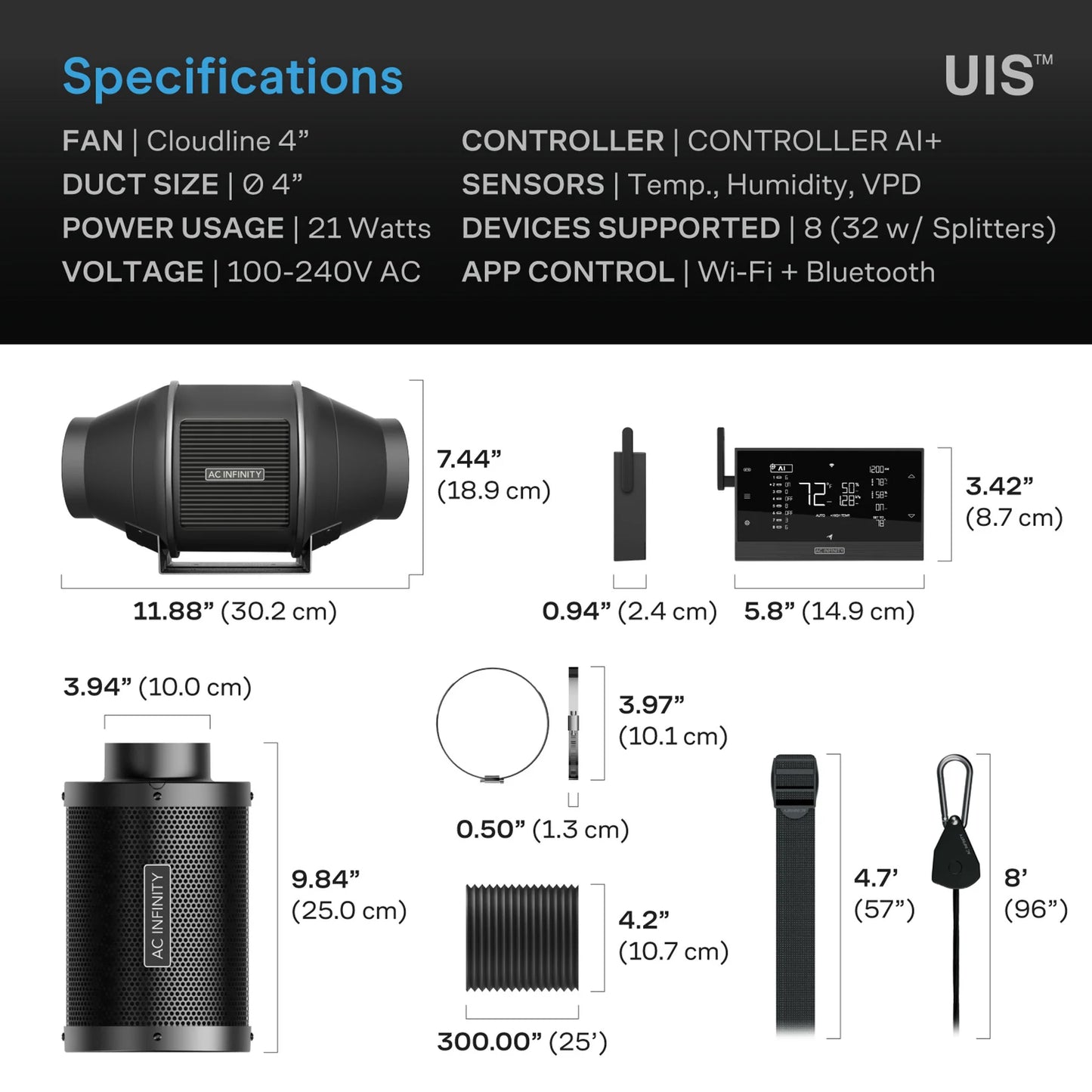 ***PRE ORDER*** Air Filtration Kit 4" with AI Environment Controller, Upgraded Inline Fan, Carbon Filter