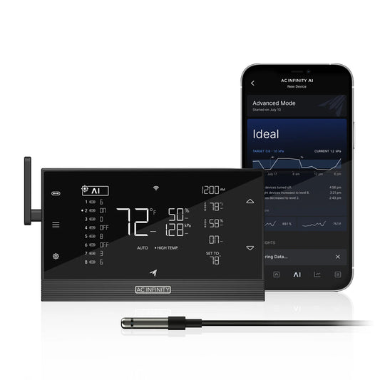 CONTROLLER AI+ with CO2 Sensor, AI-Powered Learning, CO2 Data Tracking for Optimized FAE, Temp, Humidity, and VPD Monitoring for Dynamic Level Adjusting Bluetooth & WiFi App