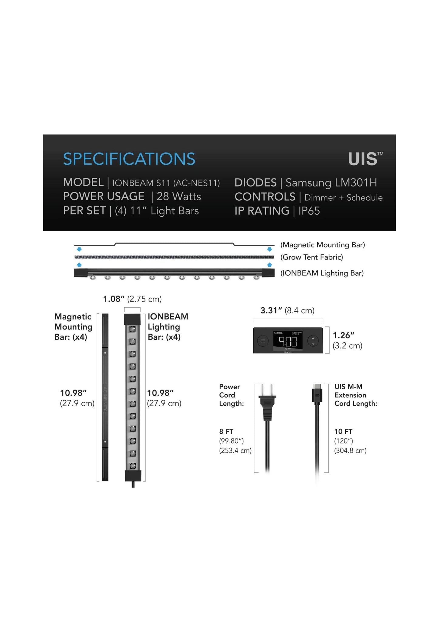 Ionbeam S11, Full Spectrum Led Grow Clone Light Bars, 380mm