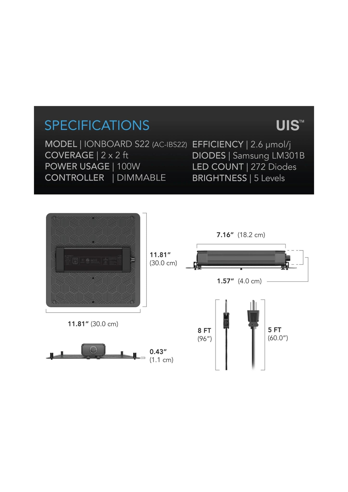 Ionboard S22 Full Spectrum LED Grow Light 100w