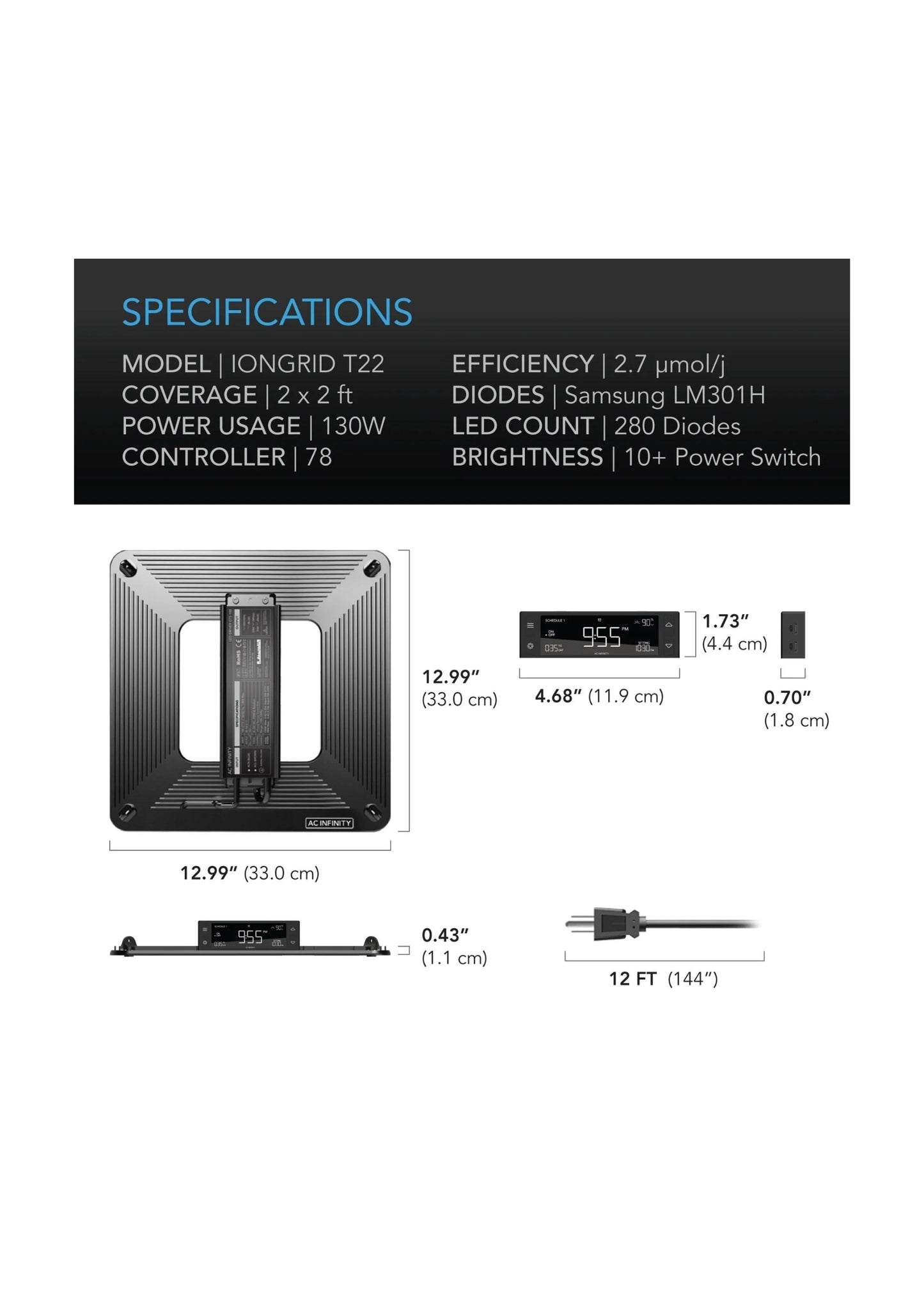 Iongrid T22 Full Spectrum LED Grow Light 130W