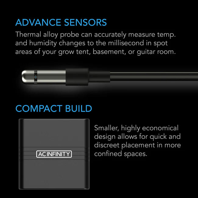 Cloudcom A2, Mini Smart Thermo-Hygrometer With Data App, Integrated Sensor Probe