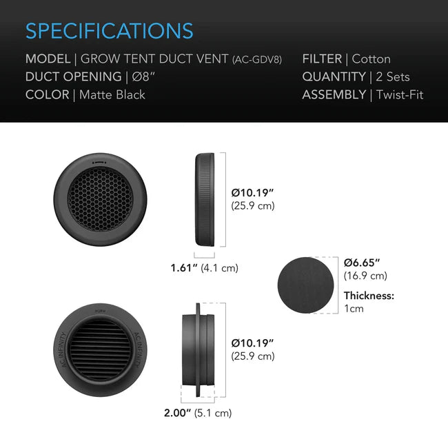 Grow Tent Duct Vent Attachment, 2 Pack, Light-Blocking & Dust-Resistant
